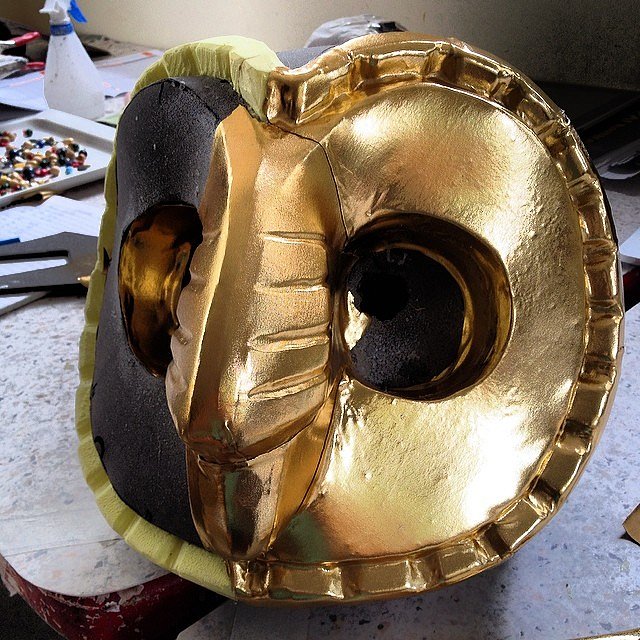 Adding the gold to the foam mask